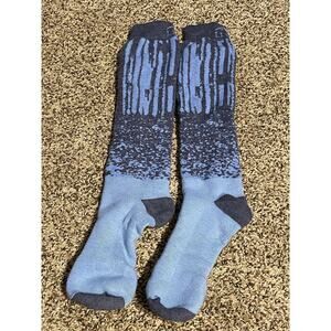 L.L. Bean Midweight Alpine Ski Socks Silver Blue Check Measurements Unworn